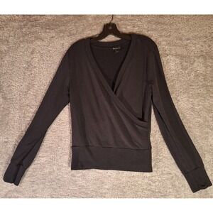Athleta Black Wrap Style Sweatshirt Long Sleeve V Neck Pullover Women's Size S